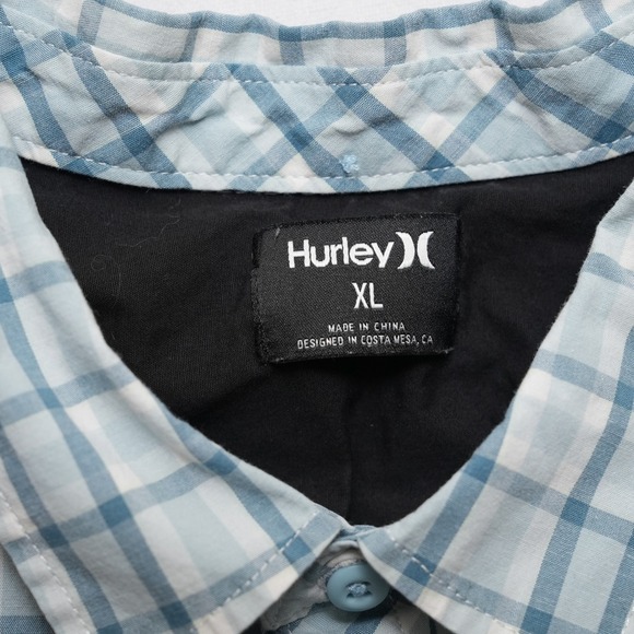 Hurley Plaid Shirt Mens XL Blue Stretch Button Up Surf Casual Short Sleeve - Picture 4 of 16